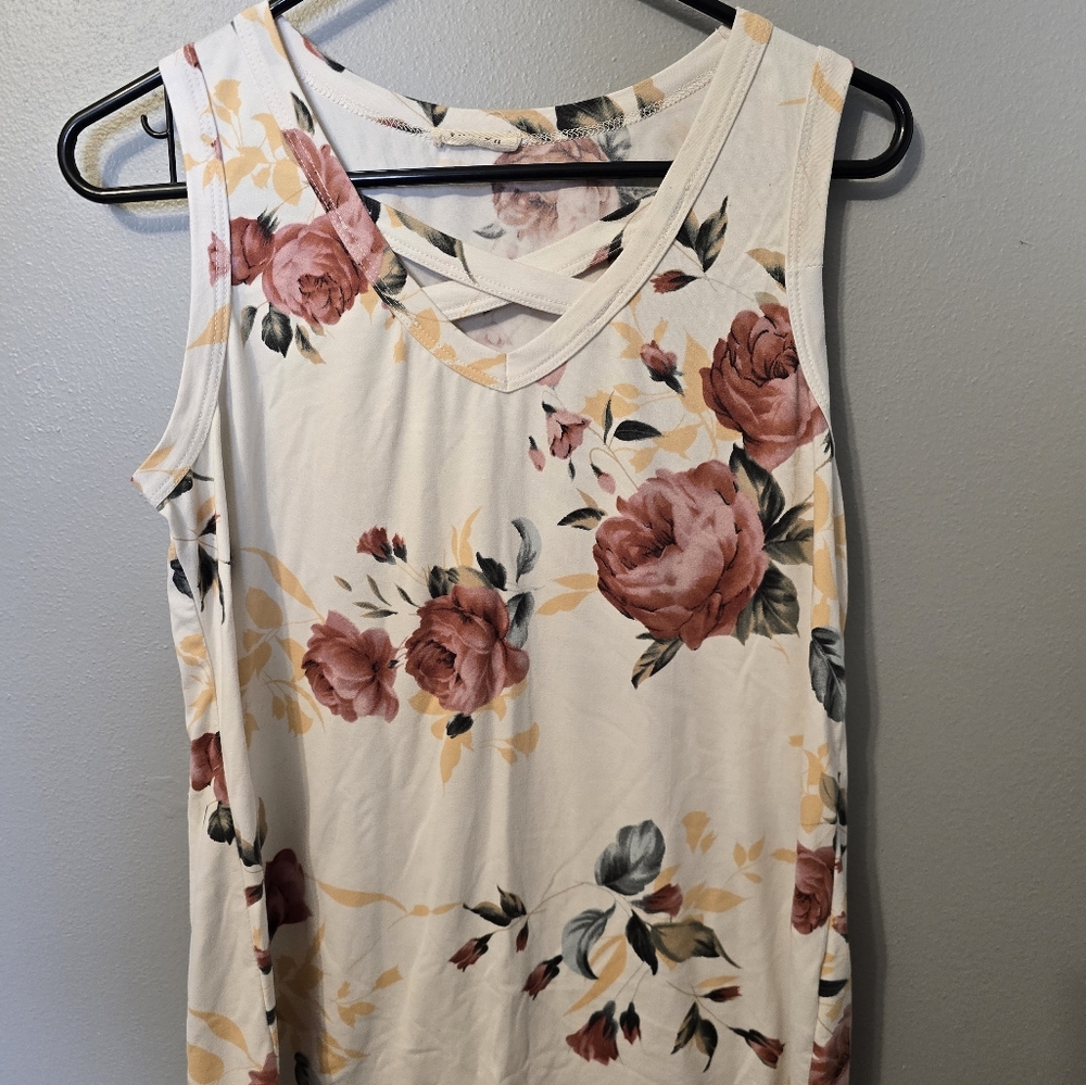 Floral Sleeveless Top - Cream and Pink